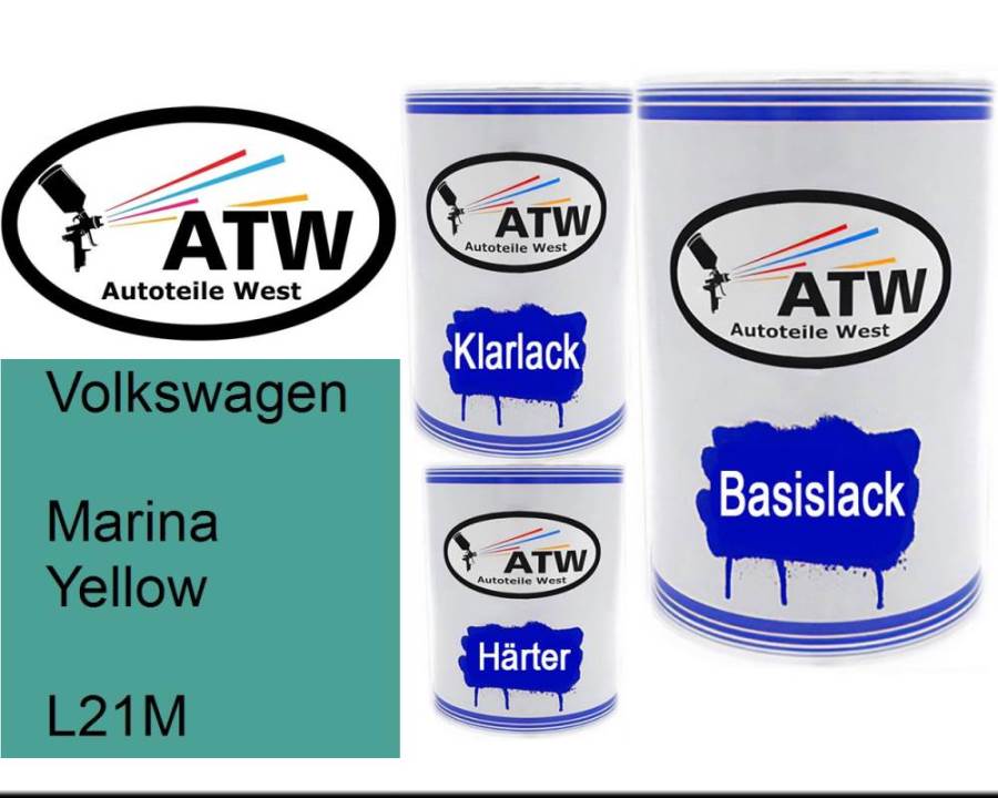 Volkswagen, Marina Yellow, L21M: 500ml Lackdose + 500ml Klarlack + 250ml Härter - Set, von ATW Autoteile West.